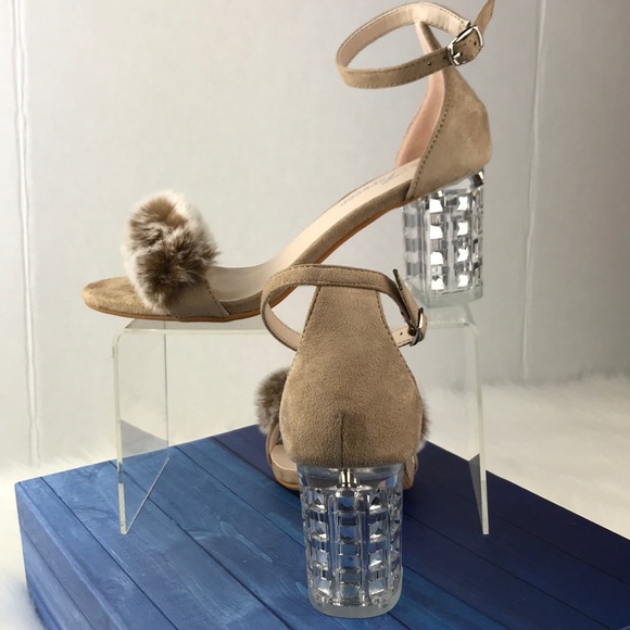 Taupe Clear Chunky Heels Strapped - Picture 2 of 7